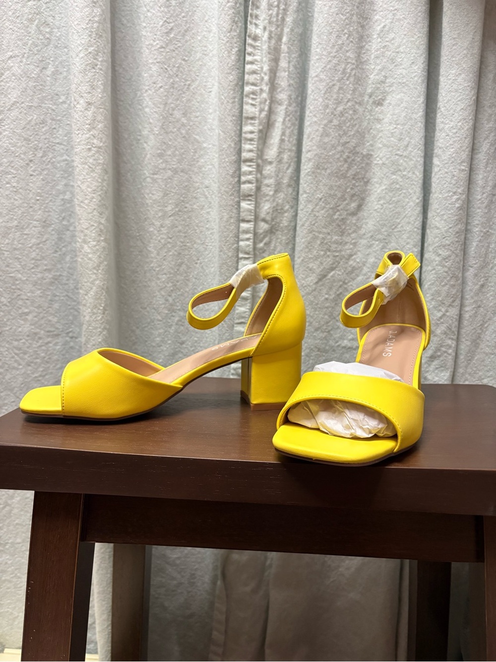 Bright Yellow Block-Heel Ankle-Strap Sandals